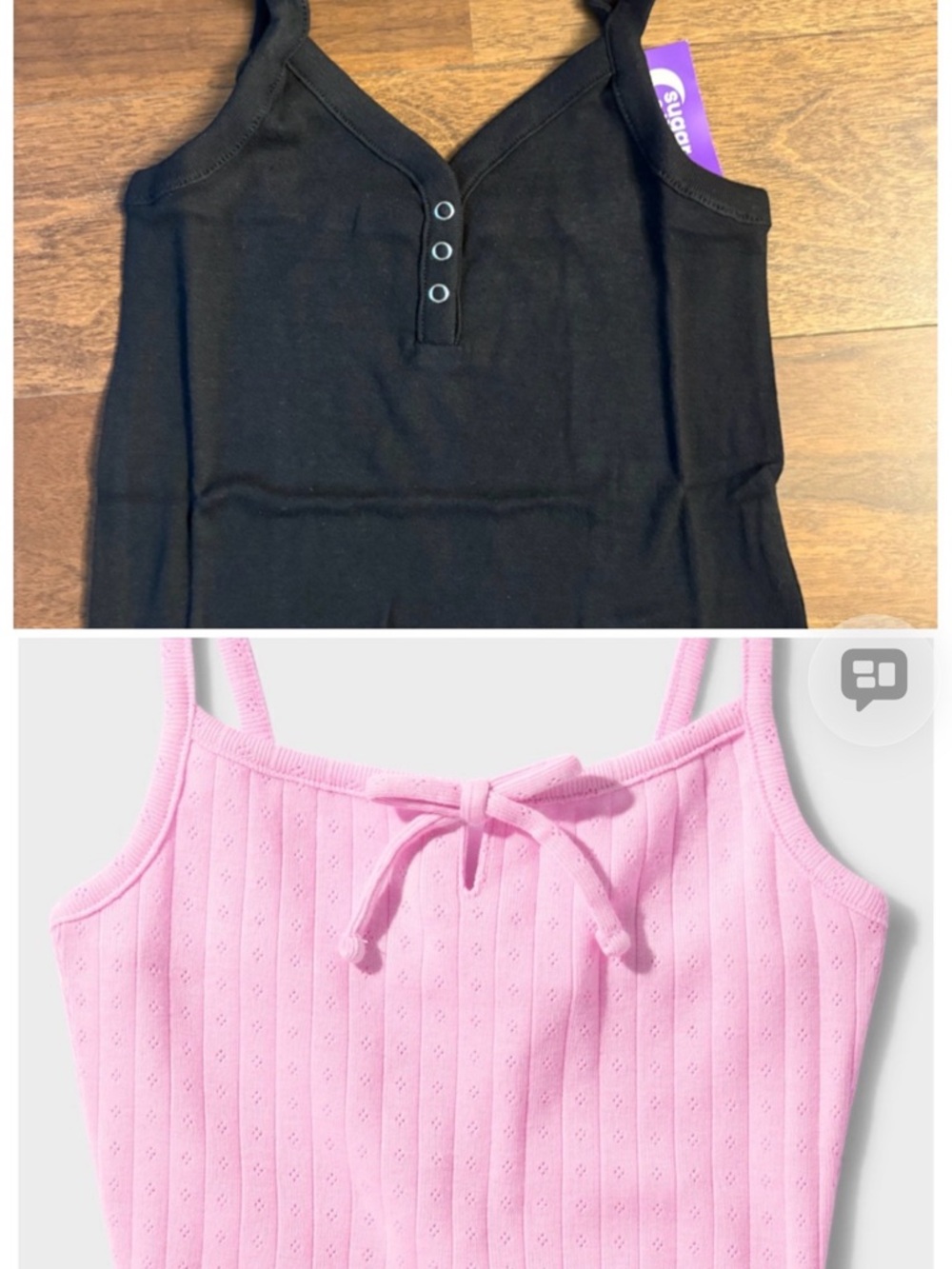NWT Girls size 10 Black Ribbed Snap V-Neck Tank & Pink Eyelet Bow Cami